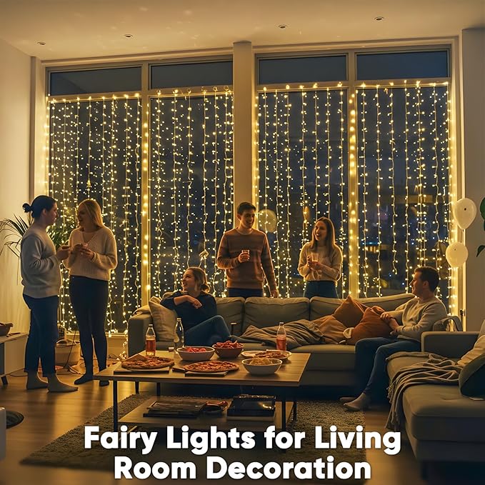 suddus 900 LED Christmas String Lights Outdoor, 9.8x29.5ft Curtain Light Plug in with Remote, 8 Modes Wall Hanging Lights for Christmas,Dorm,Wall，Window,Wedding,Party,Birthday Decor,Warm White
