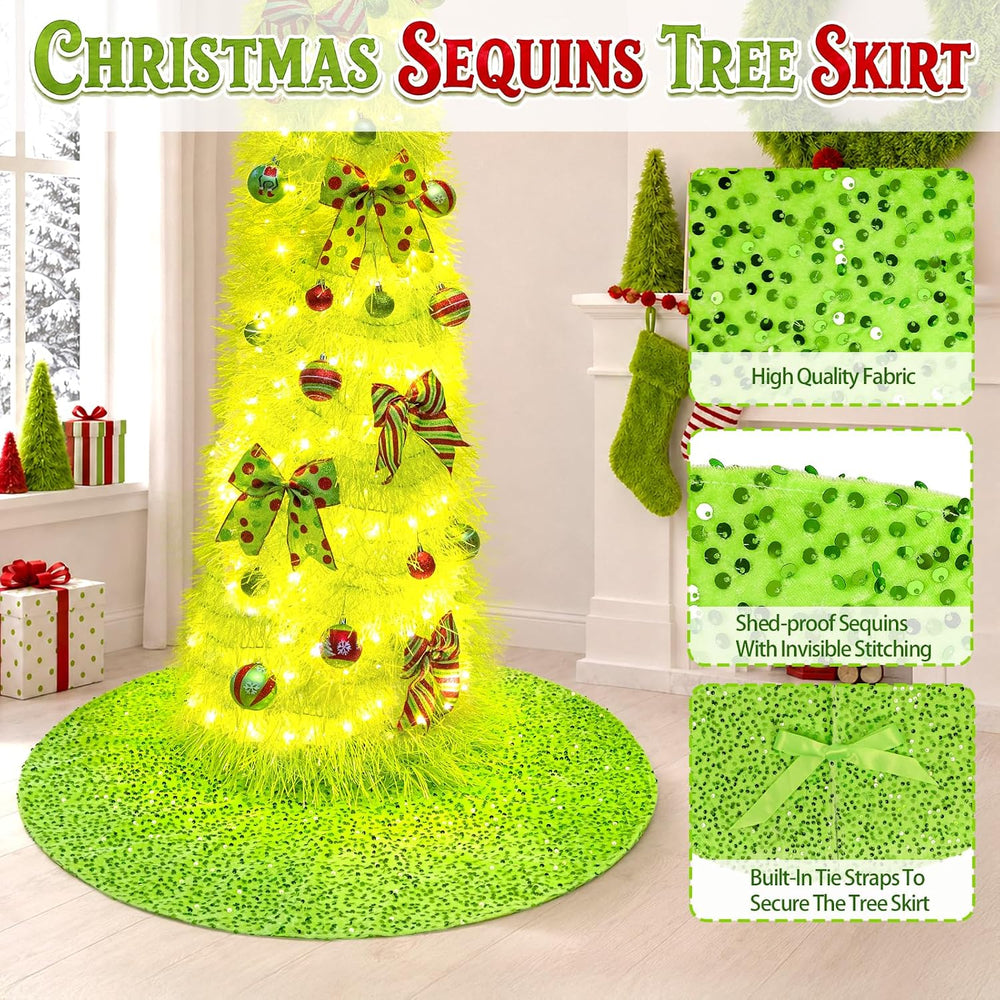 6FT Whimsical Pop-Up Christmas Tree with Lights Tree Skirt for Decorations