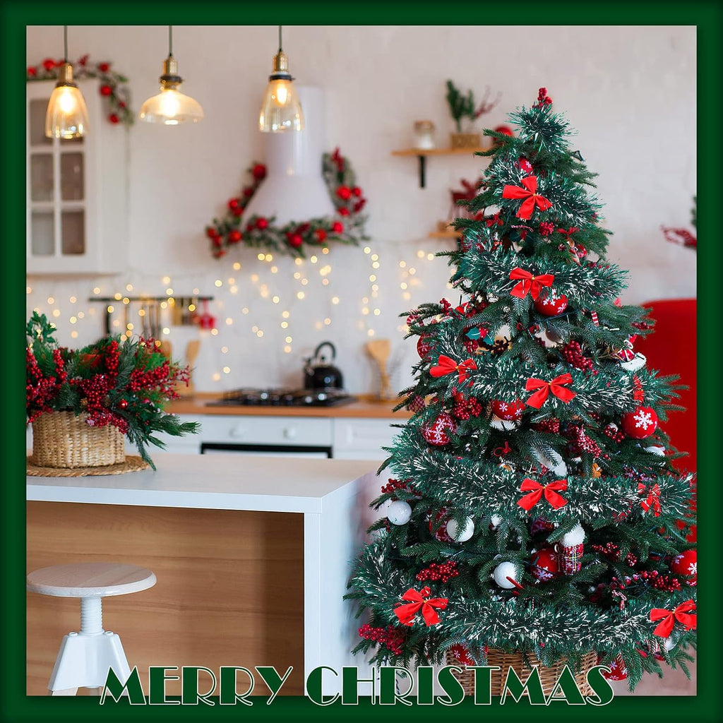 150ft christmas tinsel garland with 38 red bows, package contents