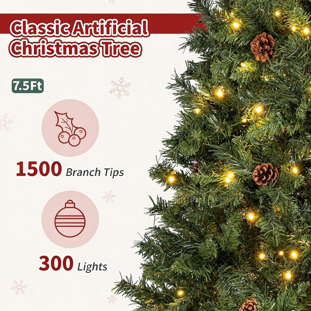 Artificial Christmas Tree with 1500 Tips, 7ft 6in Green