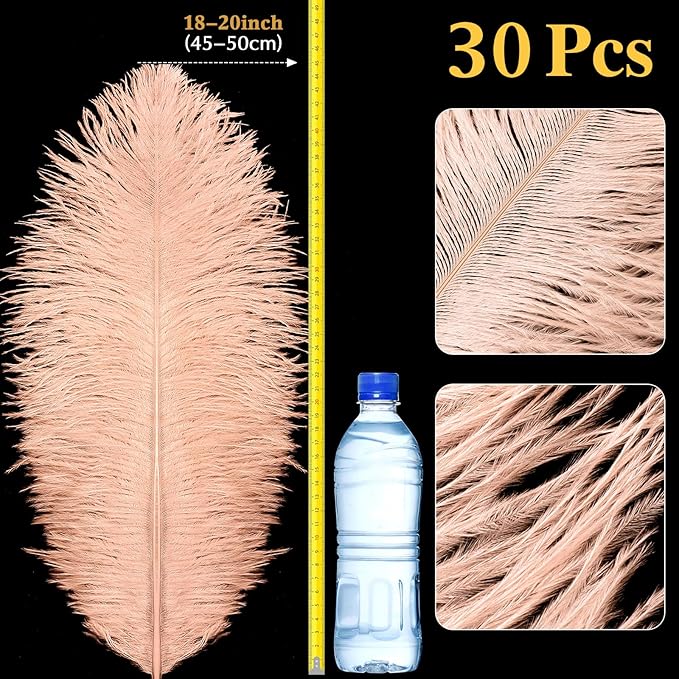 Retrowavy 30 Pcs 18-20 Inch Large Natural Ostrich Feathers Bulk for Centerpieces for Wedding Party Centerpieces Home Decoration Flower Arrangement (Champagne)