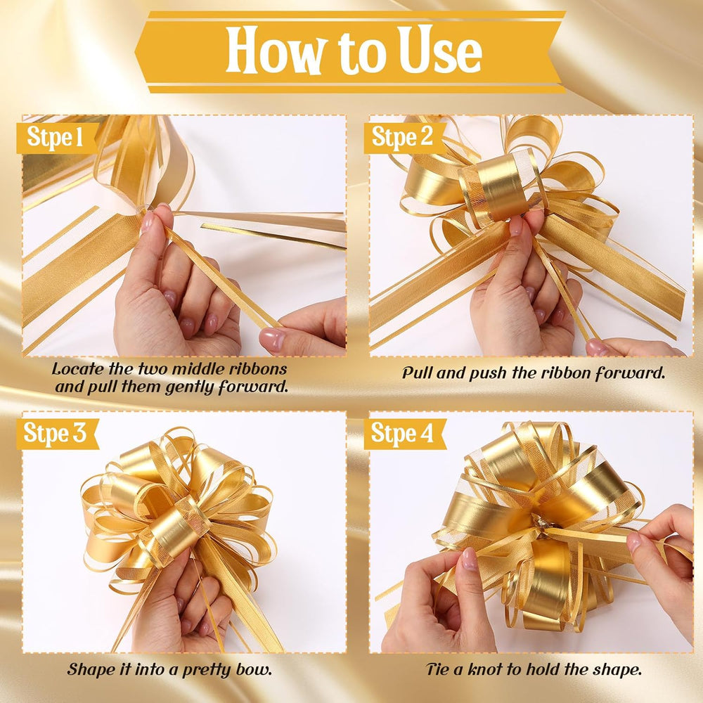 48 Pcs Fall Large Pull Bows for Gifts Wrapping, 6 Inch, Orange