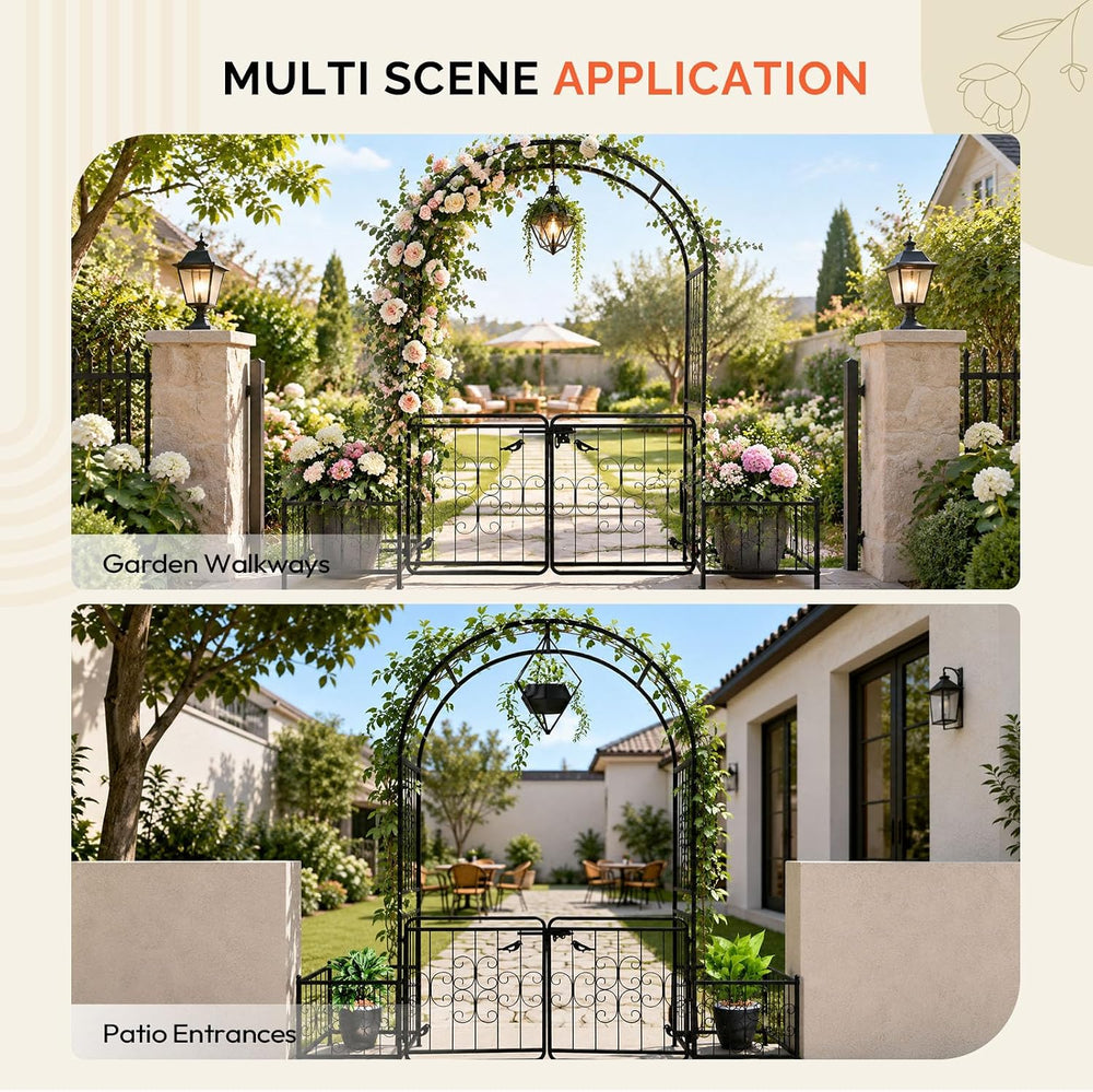 VINGLI Garden Arbor Arch with Gate and Planter Box, Wedding Arch Archway for ...
