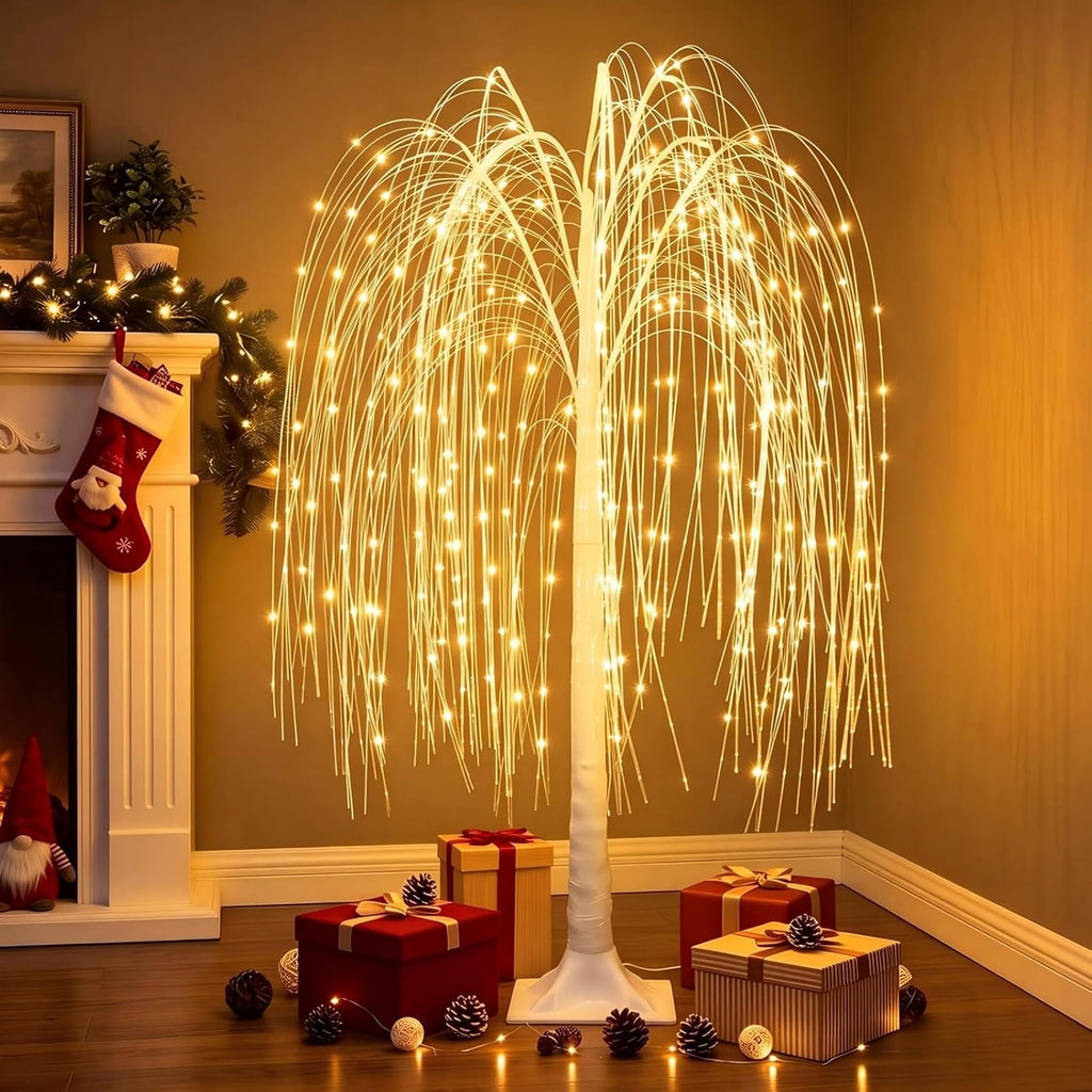 5ft lighted weeping willow tree, 216 led artificial, side view