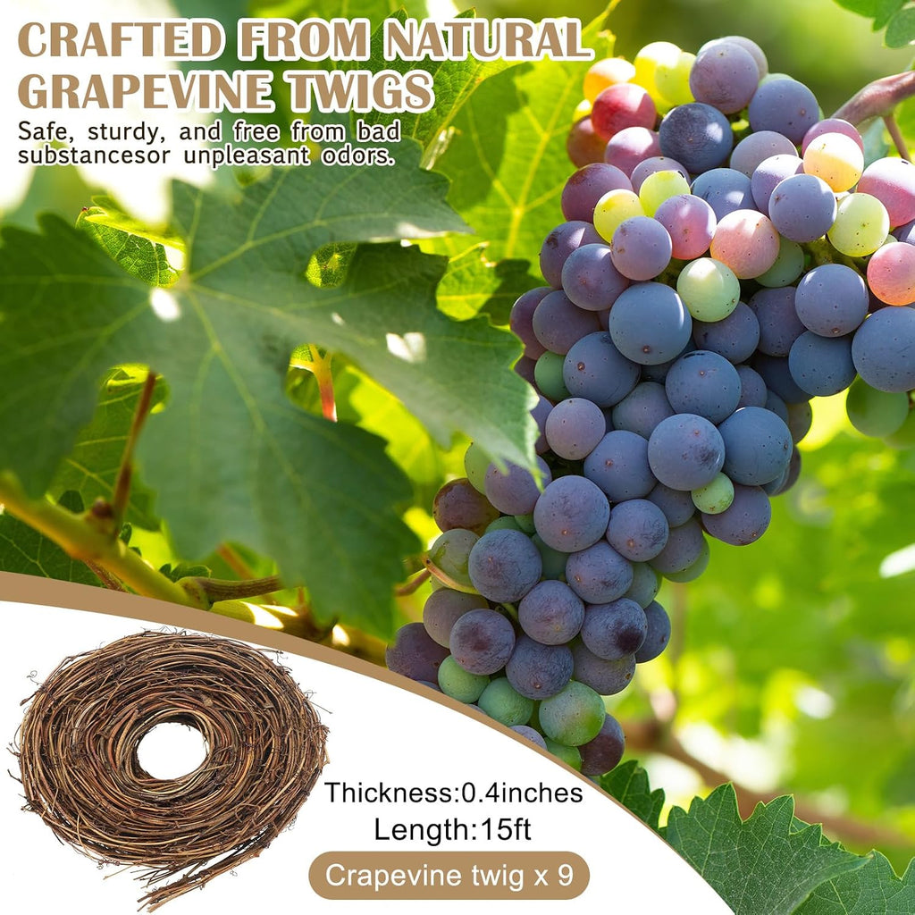 Janinka 9 Pcs 15 Feet Grapevine Garland Natural Twig Vine Wreath for Craft