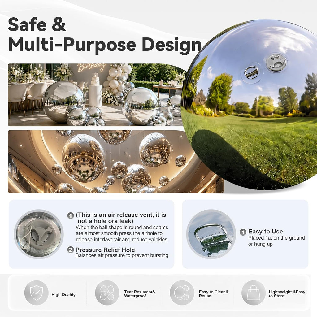 silver disco inflatable mirror ball 6pcs big yard, side view