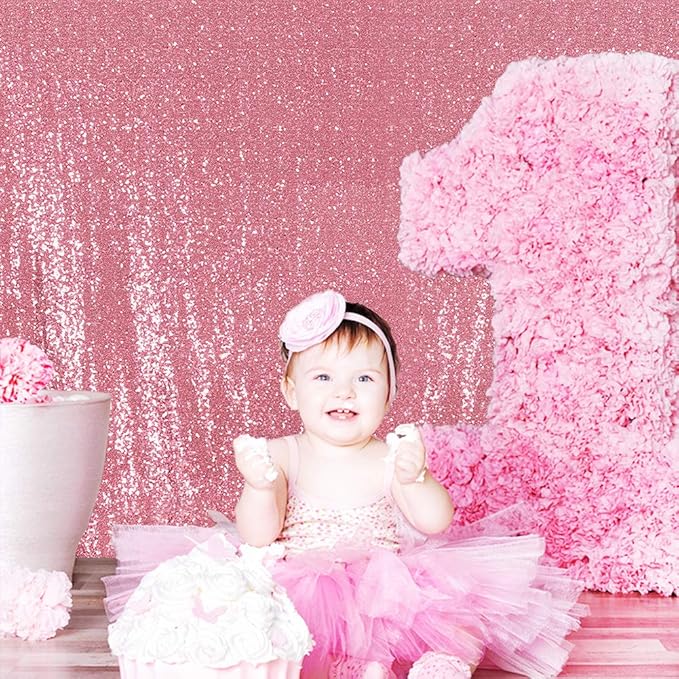 Poise3EHome Fuchsia Pink Sequin Backdrop, 6Ft x 8Ft Glitter Photography Background Curtains for Party Baby Shower Wedding Birthday Decoration