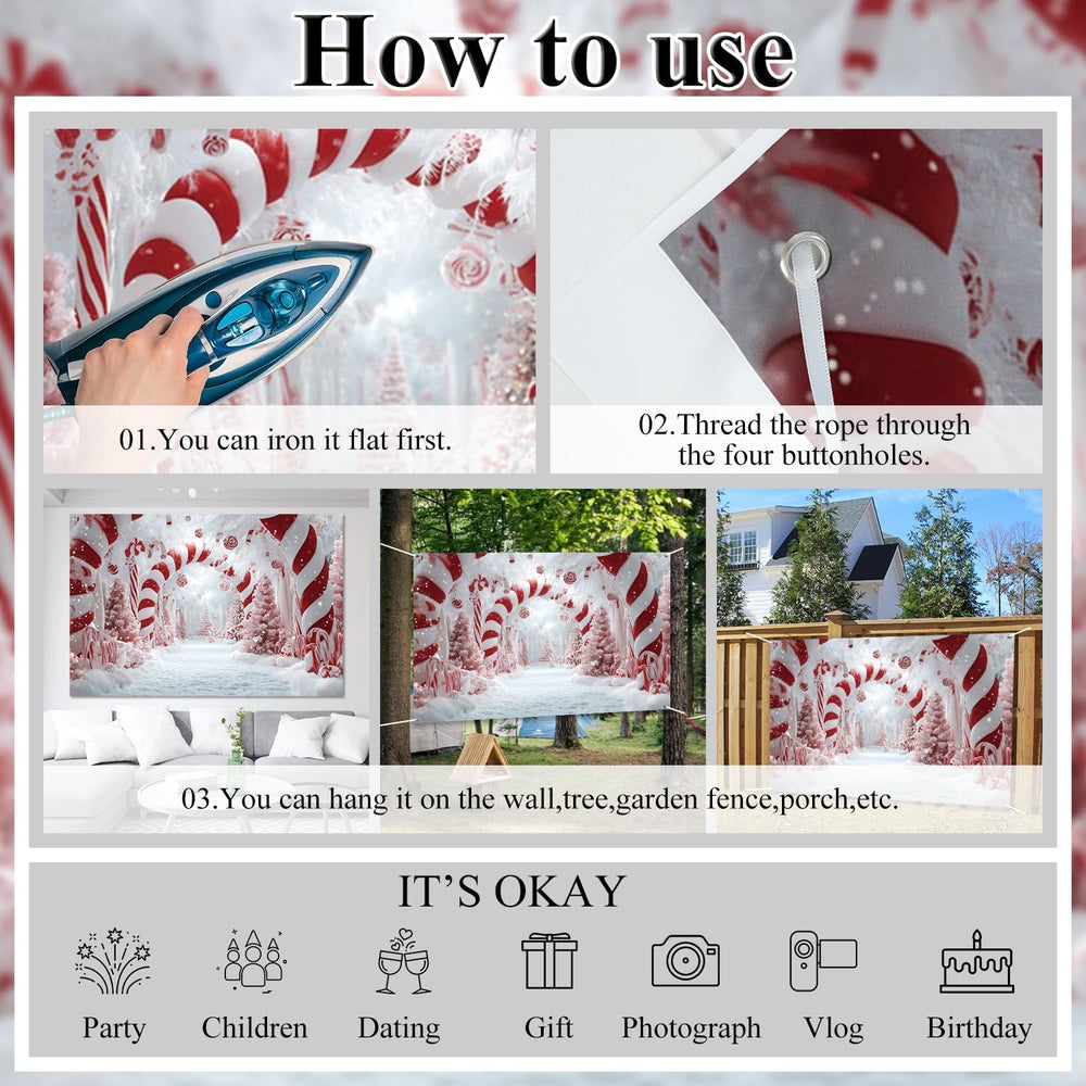Candy Cane Backdrop 10x6.5ft Christmas Winter Scene Backdrop for Photography ...