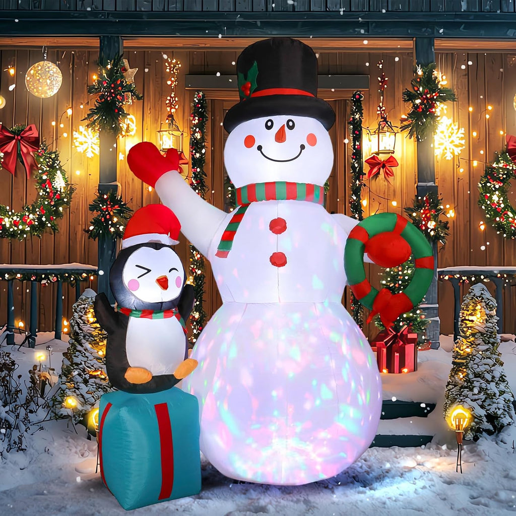 7FT Christmas Snowman Inflatables Decoration with LED Lights, Blow Up Outdoor Decoration for Christmas Party, Holiday Xmas Inflatables Present, Great Decor for Outhouse Lawn Yard Garden
