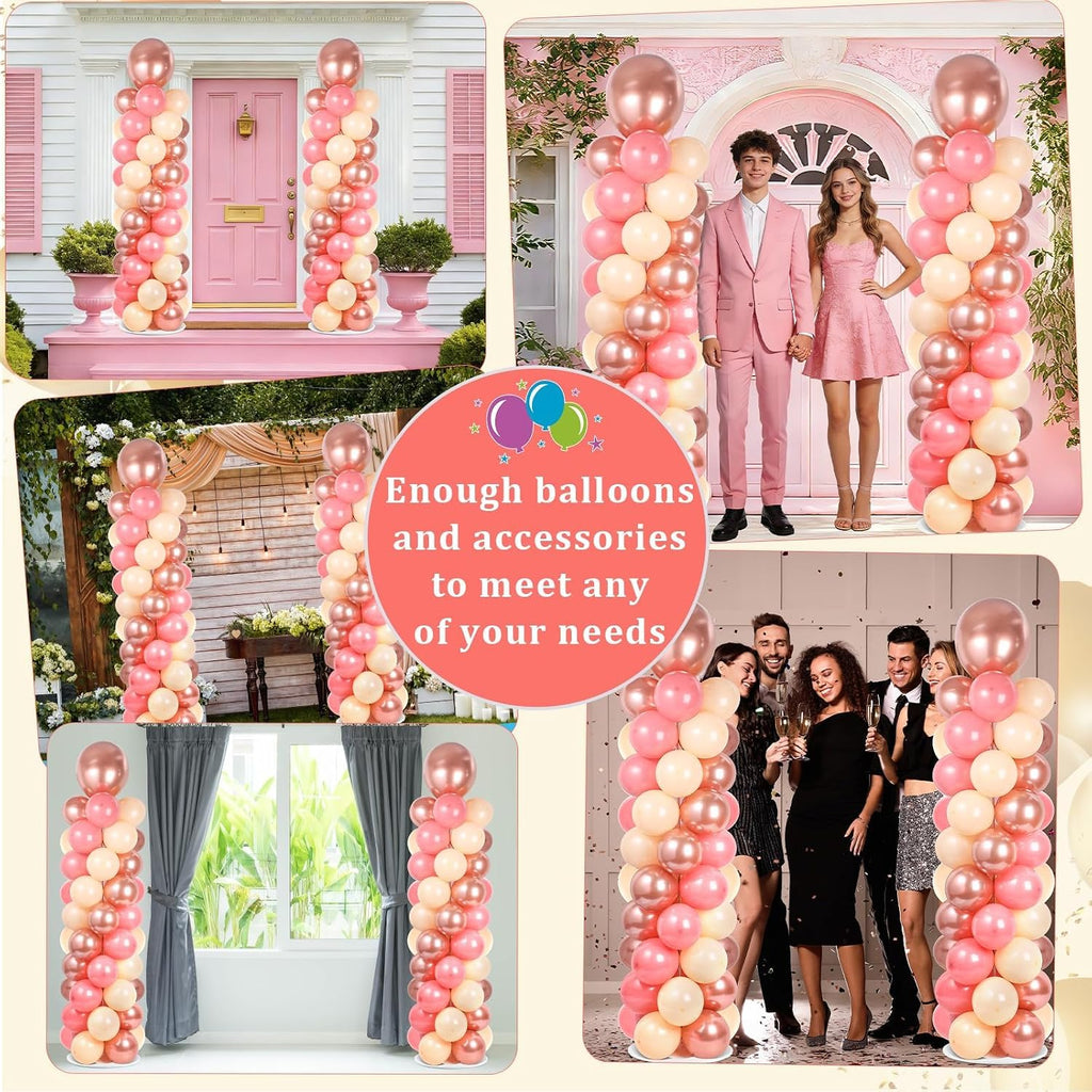 2 Sets Adjustable Balloon Column Stand Kit with Bases（ Rose Gold）