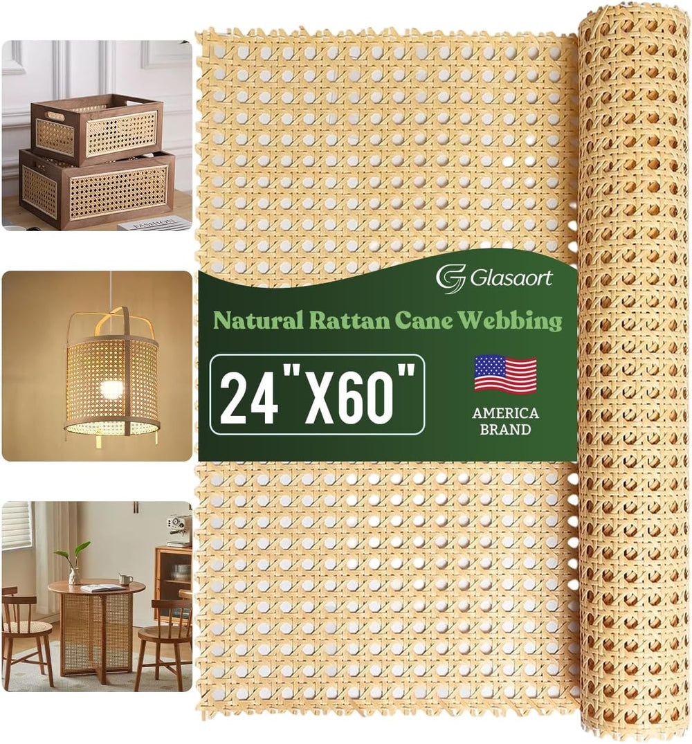 24" x 60" Natural Rattan Cane Webbing Roll, Natural Cane Webbing