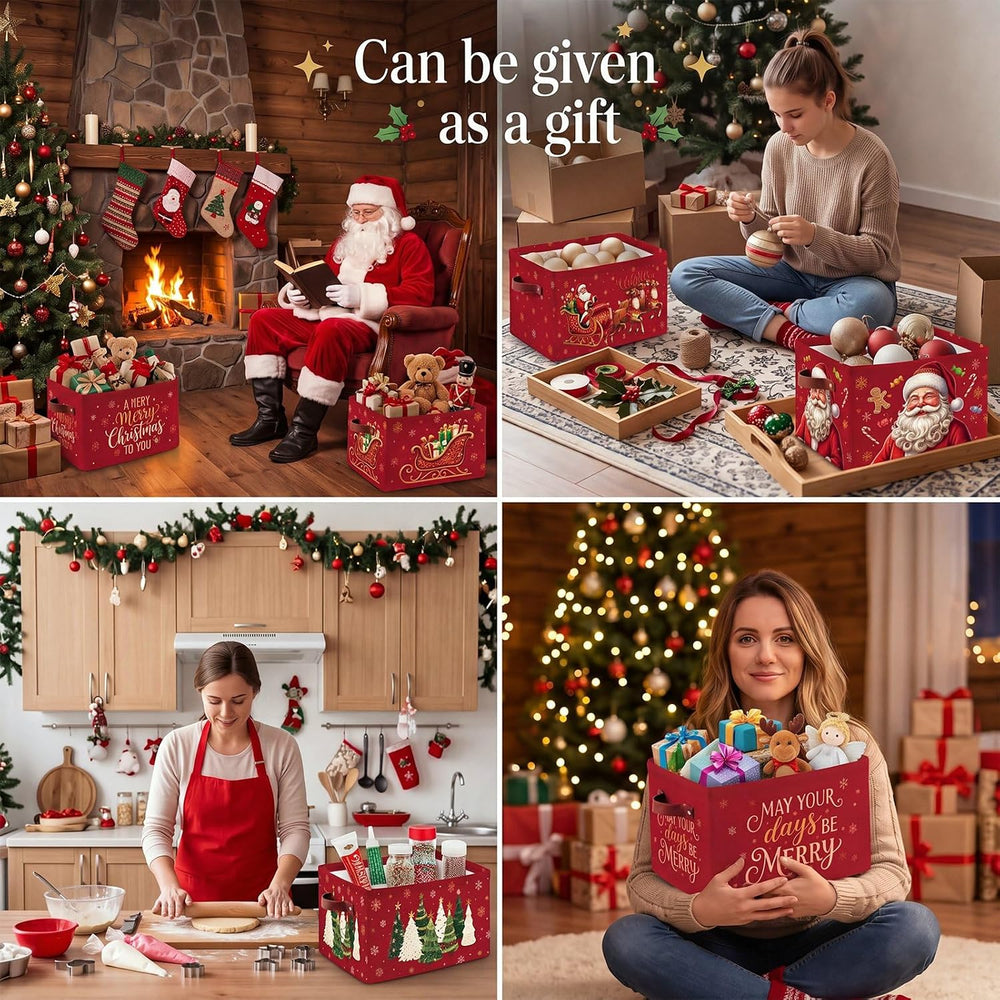 6 Pcs Christmas Storage Bins with Handles, Xmas Gift Baskets