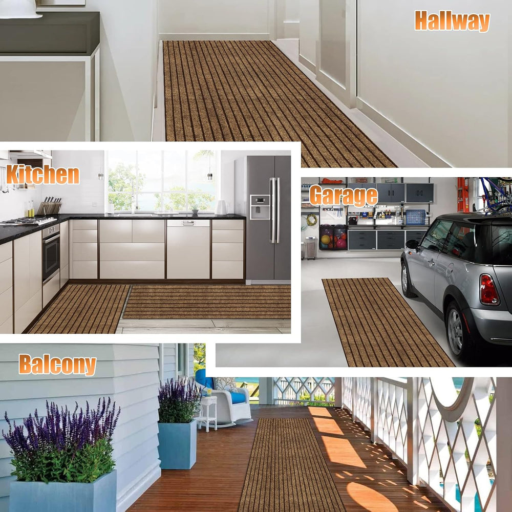 Weidear Hallway Runner Rug Non Slip-2 x 5Ft, Brown Stripe