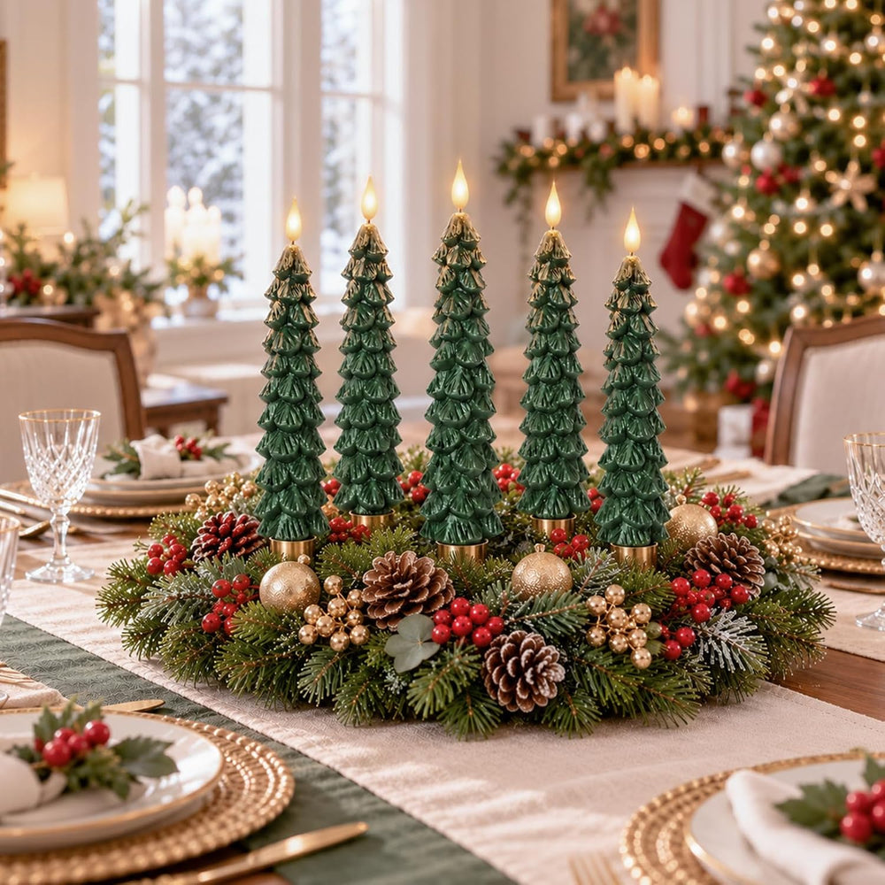 Christmas Tree Flameless Taper Candles, Christmas Holiday Indoor Decoration