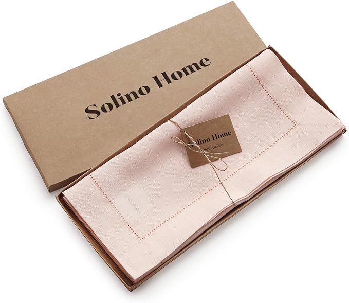 Solino Home Linen Pink Table Runner 144 Inches Long - 100% Pure Linen Extra Long Table Runner 14 x 144 Inch for Halloween - Classic Hemstitch