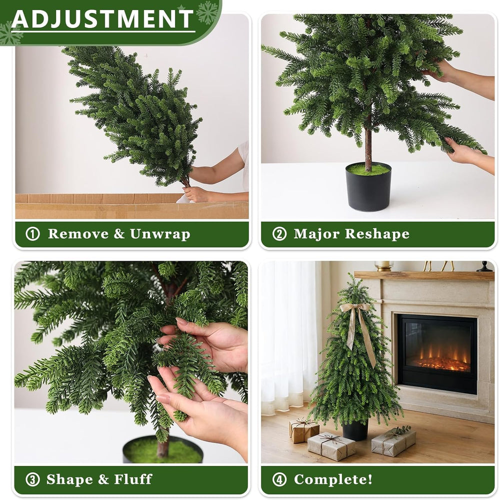 2Set 4FT Artificial Christmas Norfolk Pine Tree for Front Porch Decoration