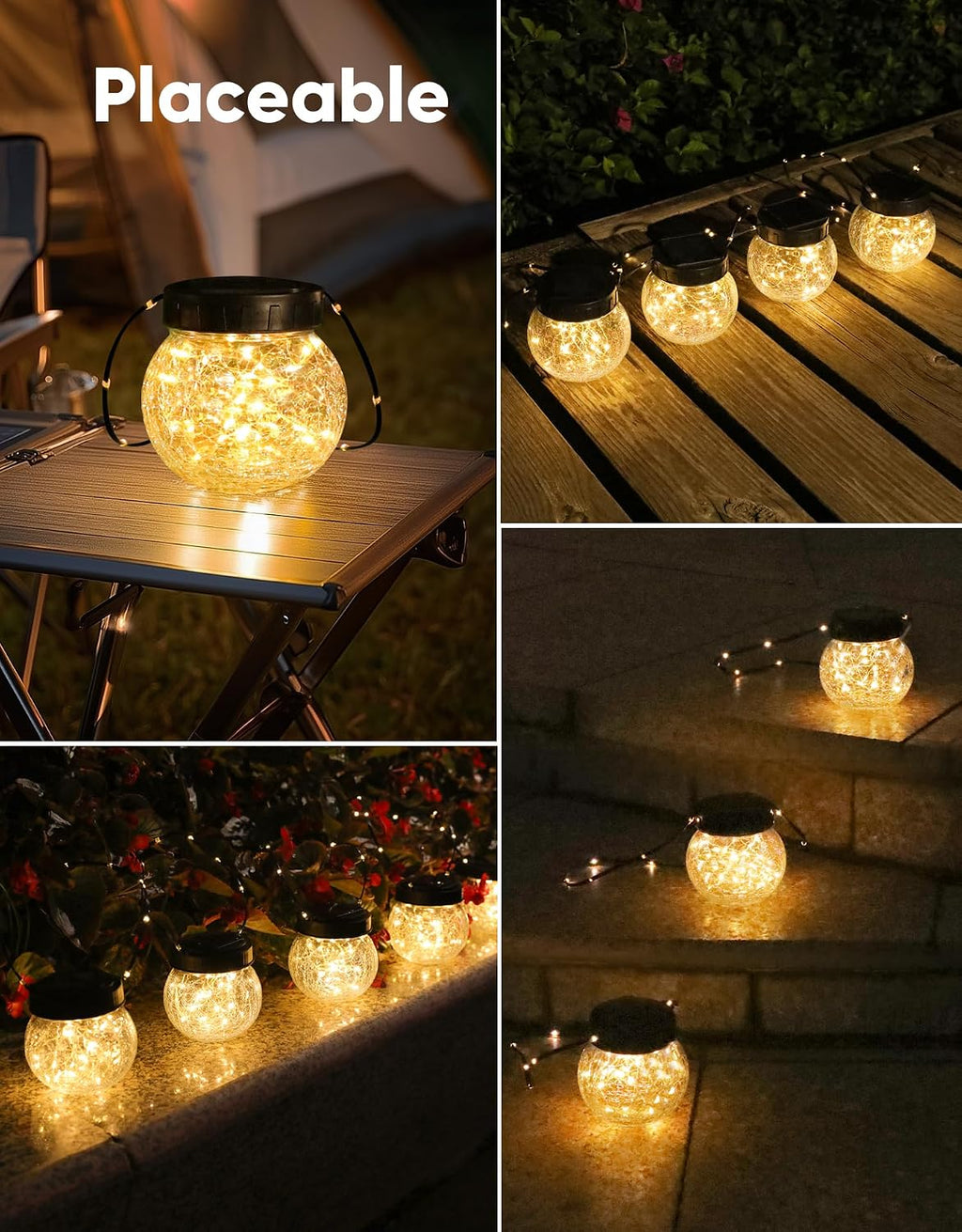 partphoner solar lights outdoor waterproof 12-pack, solar powered on a desk or shelf