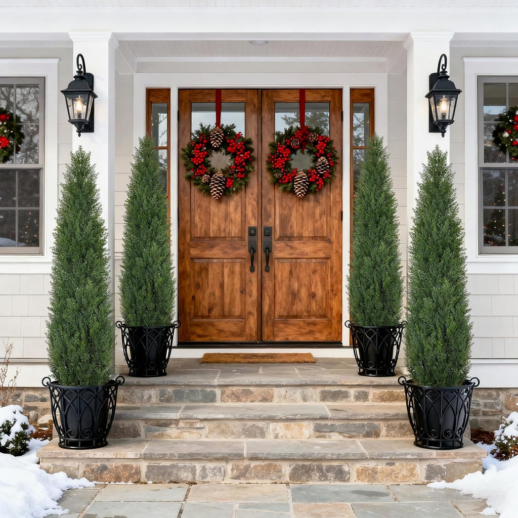 Artificial Cedar Topiary Trees 5 FT Faux Cedar Tree for Outdoor Planters