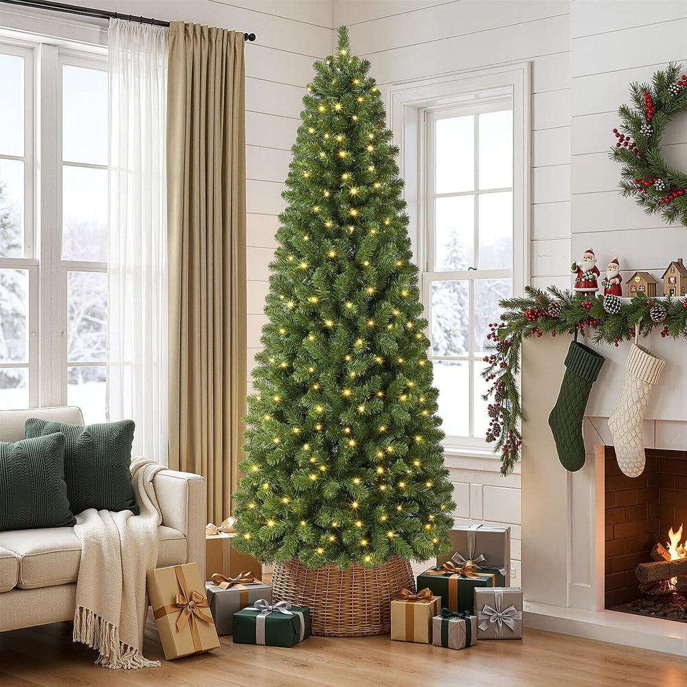 SHareconn 7.5ft Prelit Pencil Hinged Christmas Tree with Multi-Color Lights