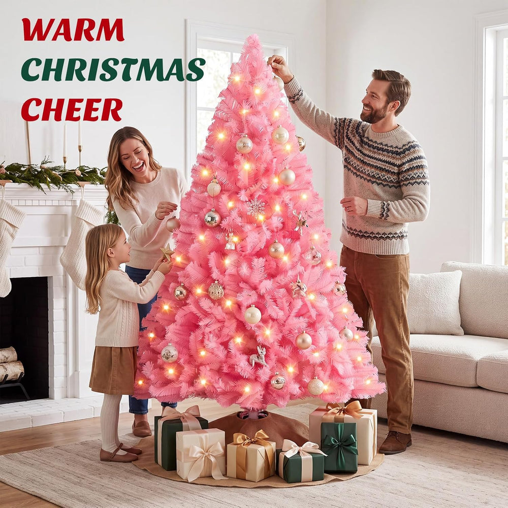 DUMOS 6 Ft Pre-lit Christmas Tree, Pink Artificial Xmas Tree