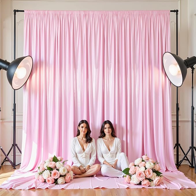 10x10 ft Pink Glitter Backdrop Curtain or Parties, Wrinkle Free Glitter Photo Backdrop Drapes 2 Panels 5x10FT Shimmer Back Drop Cloth for Baby Shower Wedding Birthday Photography Background Decor