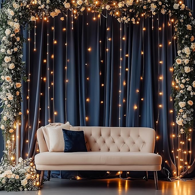 20ftx14FT Wrinkle Free Navy Blue Backdrop Curtain, 4 Panels 14FT Height Navy Blue Wedding Backdrop Drapes, Silky Polyester Back Drop Cloth for Birthday Photography Background Party Backdrop Draping