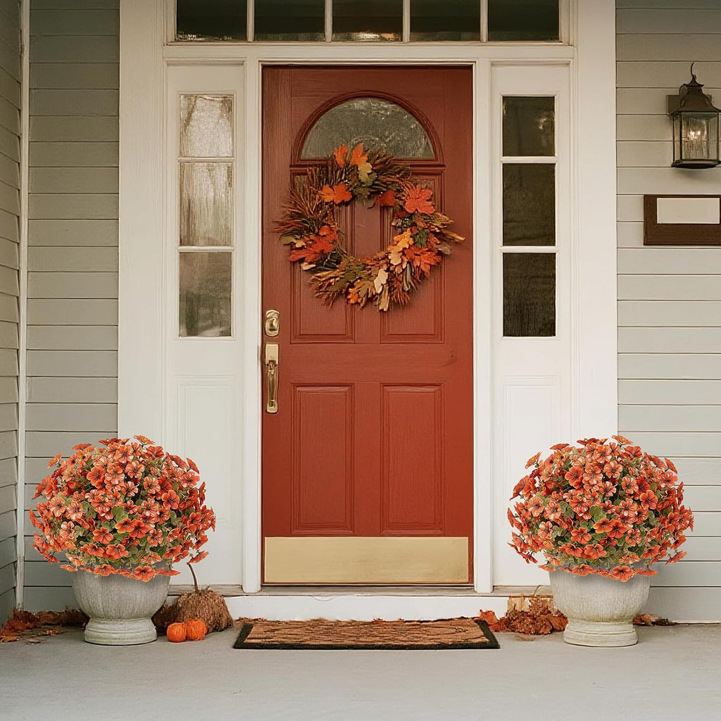 2 Sets Artificial Fall Flowers Topiary Ball Trees for Front Forch (Orange)