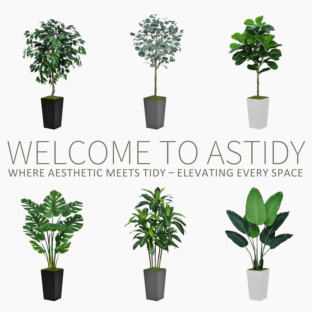 ASTIDY Fiddle Leaf Fig Tree Artificial 5FT - Faux Fiddle Leaf Fig Tree with Gray Tall Planter - Fake Ficus Lyrata Floor Plant Potted - Artificial Fig Tree for Home Office Living Room Decor Indoor