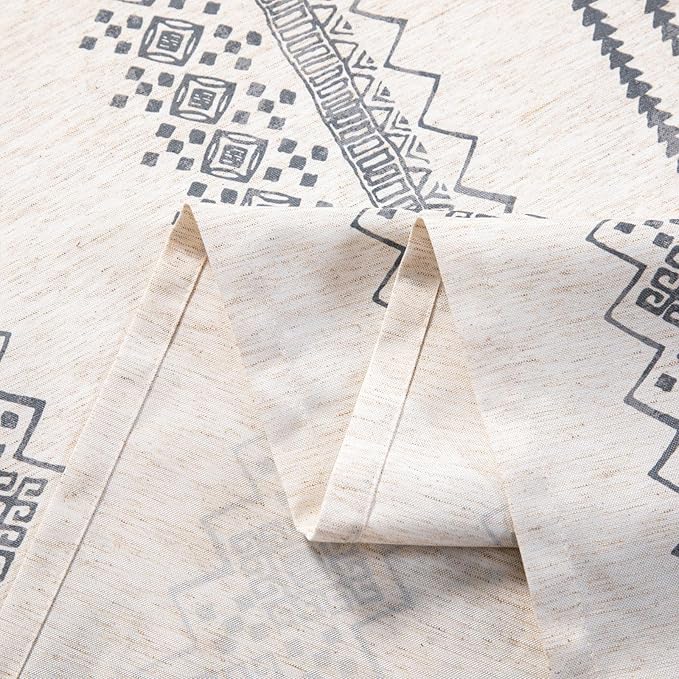 MYSKY HOME Boho Rectangle Tablecloth 60x120 Inches Linen Farmhouse Tablecloth Waterproof Decorative Fabric Table Cloth for Kitchen Dining Bohemian Tablecloth for 8 Feet Table, Grey Tablecloth