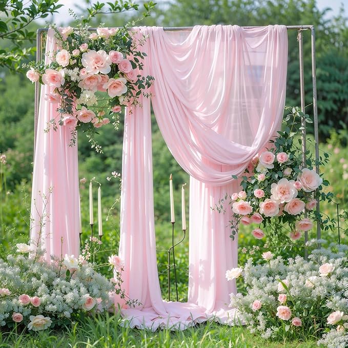 Wedding Arch Draping Fabric 2 Panels 18Ft Blush Chiffon Fabric Drapes Arbor Drapery for Wedding Ceremony Reception Swag Decorations