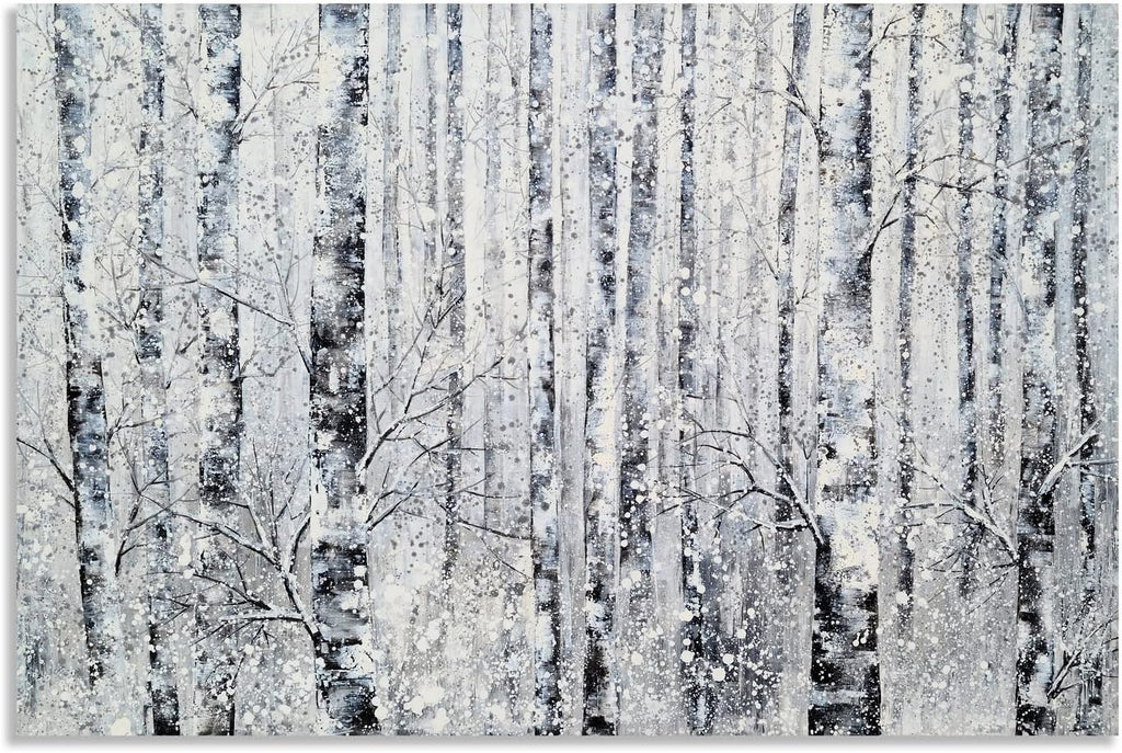 yihui arts modern birch tree canvas wall art, close-up detail