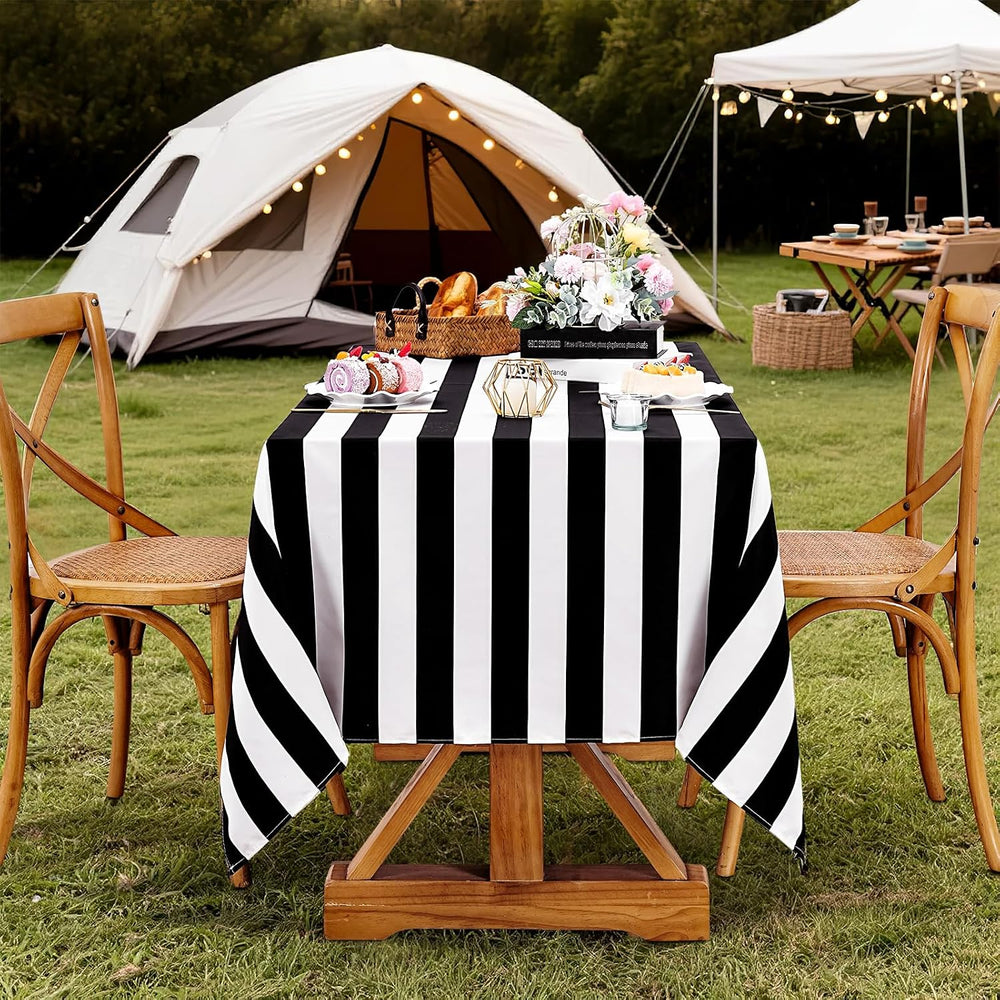 2Packs Black and White Tablecloth 57x84 Inch Waterproof Striped Table Cloth
