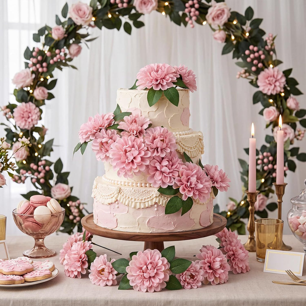 50 Set Wedding Artificial Dahlia Flower with Stems, Dusty Rose