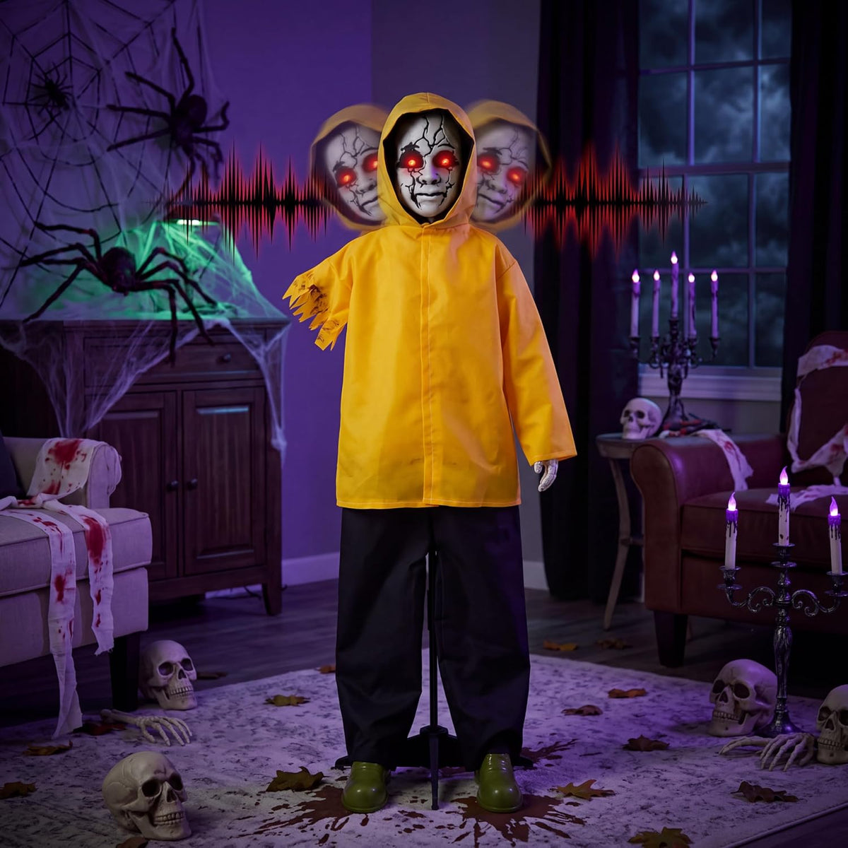 JOYIN Halloween Decorations Outdoor Ghost, Life Size Halloween Animatronics Ghost Decor Sound Activated with Glowing Eyes, Scary Haunted House Props for Garden Yard Lawn