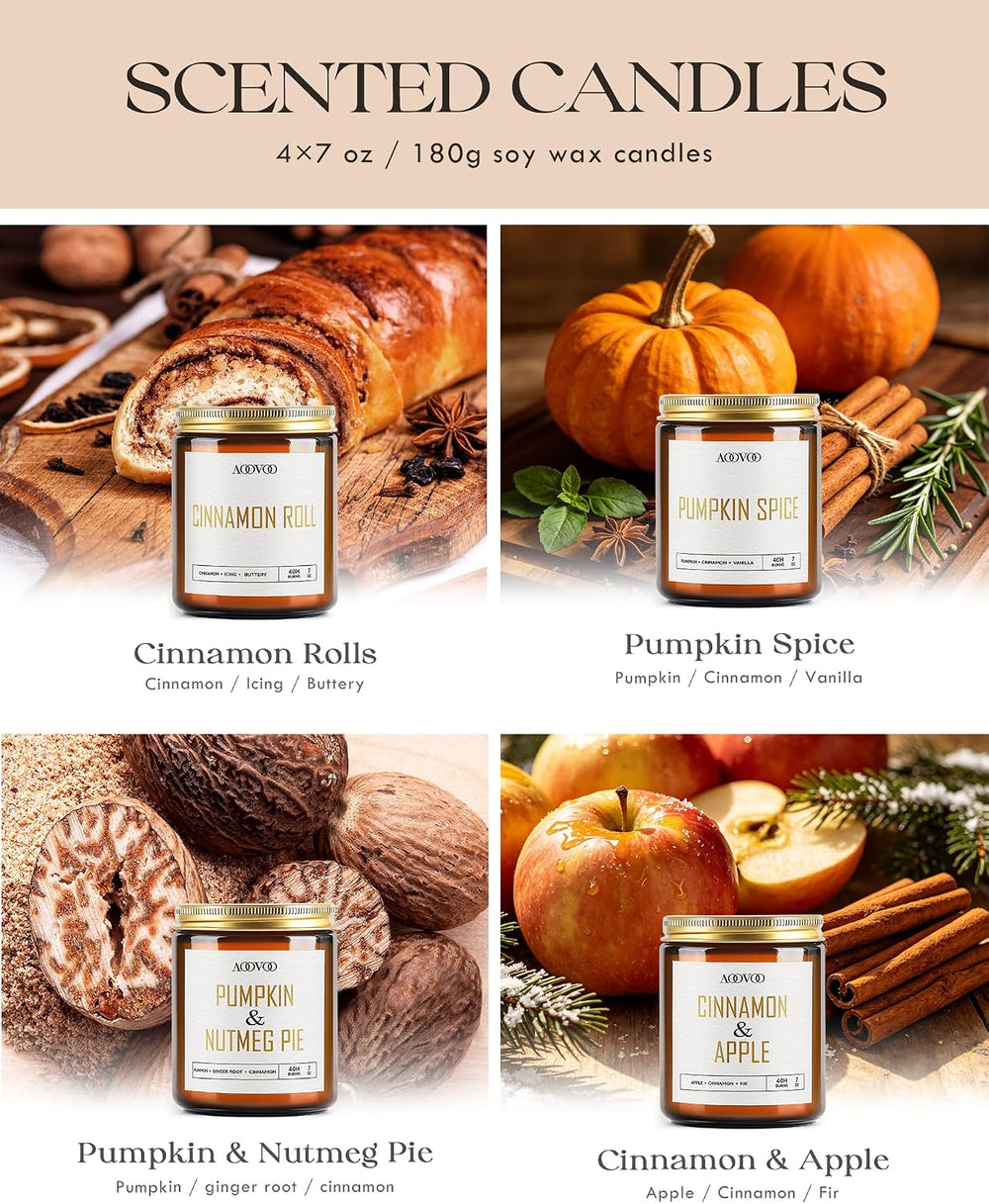 AOOVOO Fall Candles - 4 PC Scented Candle, 28 oz Soy Candles, Soy Candle for ...