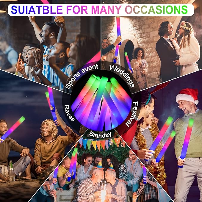 LifBetter 112 pcs Glow Foam Sticks, LED Glow Sticks 3 Modes Colorful Flashing, Foam Glow Sticks Bulk, Glow In The Dark Party Supplies for Weddings Parties Festivals Raves Concerts Sporting Events (118 pcs)