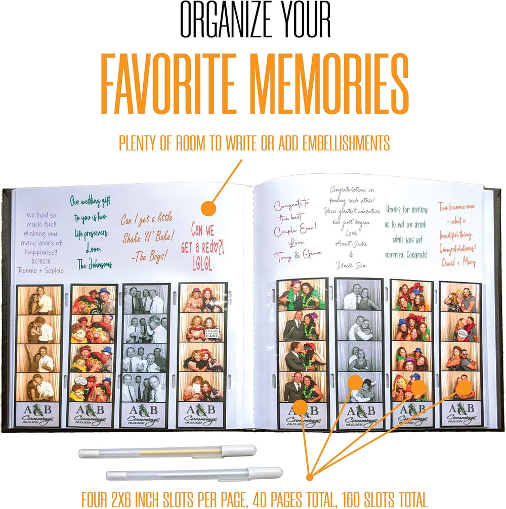 2x6 Photo Strip Album, Black Cover White Pages, 2 Gel Pens