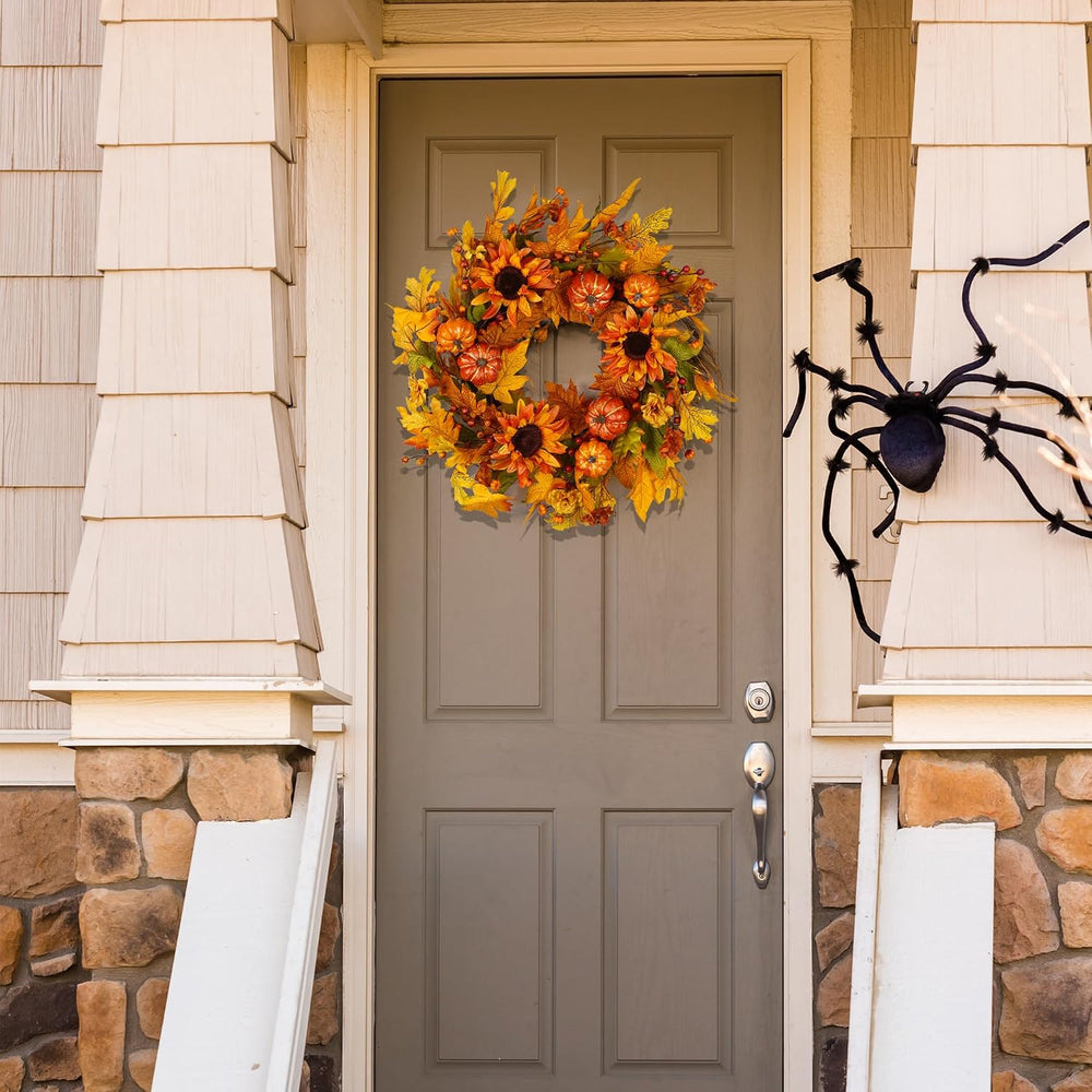 Fall Wreaths for Front Door 22 Inch, Autumn Wreath with Berry Pumpkin, Maple ...