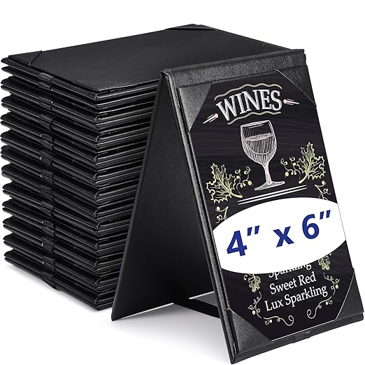 Gerrii Leatherette Table Tents Black PU Leather Menu Covers Bulk Double Sided Frame Sign Holders 2 Side Drink Dessert Menu Folders for Restaurant Coffee Cafe Bar Wedding Supplies(20 Pack,4 x 6 Inch)