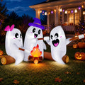 zukakii 6FT Long Halloween Inflatables Decorations Outdoor Campfire Ghosts Adorable Halloween Blow up Yard Decoration Blowup Cute 3 Ghosts Roasting Marshmallows Over Campfire Built-in LEDs Party Lawn