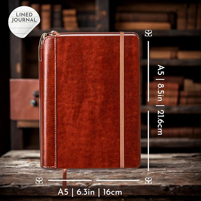 SETTINI® Lined Journal - Classic Journal for Writing Gift Set - Hardcover Vegan Leather, Includes Luxury Pen in a Unique Pen Holder, 192 Pages, 6 x 8.5 inches, Birthday Gift