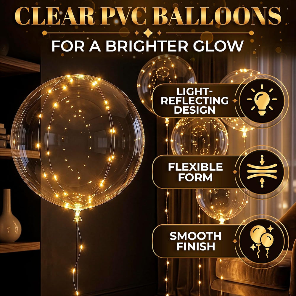 20 Pcs Gold LED Balloons Light Up Balloons, 18 In Balloon Lights