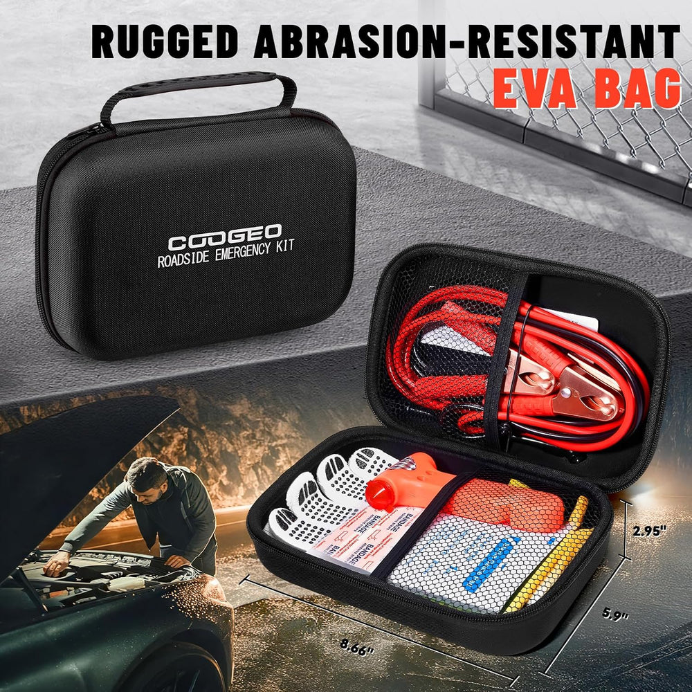 COOGEO 10PC Roadside Emergency Car Kit with Jumper Cables, Car Accessories fo...