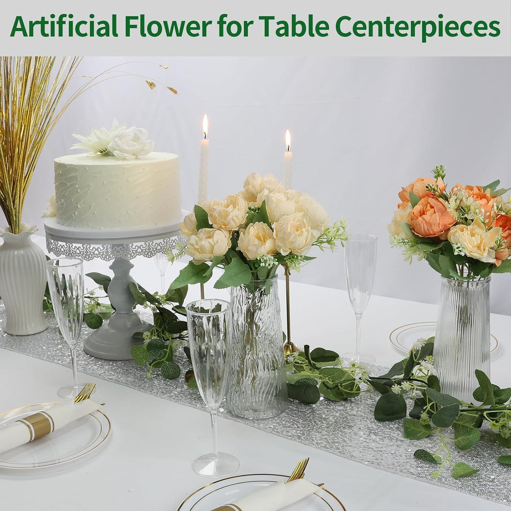 12 Packs Champagne Peonies Artificial Flowers Bulk for Centerpiece