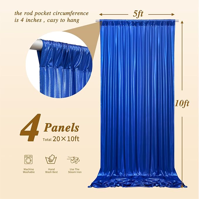 20ftx10ft Royal Blue Sequin Backdrop Curtain Panels for Parties, 4 Panels Wrinkle Free Glitter Photo Backdrop Drapes Shimmer Back Drop Cloth for Wedding Birthday Christmas Photography Background