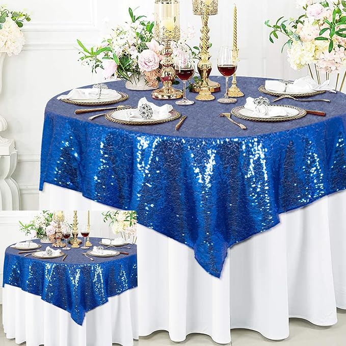 ShinyBeauty Royal Blue Table Cloths for Party 2 Packs, 72X72 Inch Sequin Table Cloth Square Shimmer Tablecloth Overlay Blue Tablecloths Rectangular for Wedding, Birthday Tables