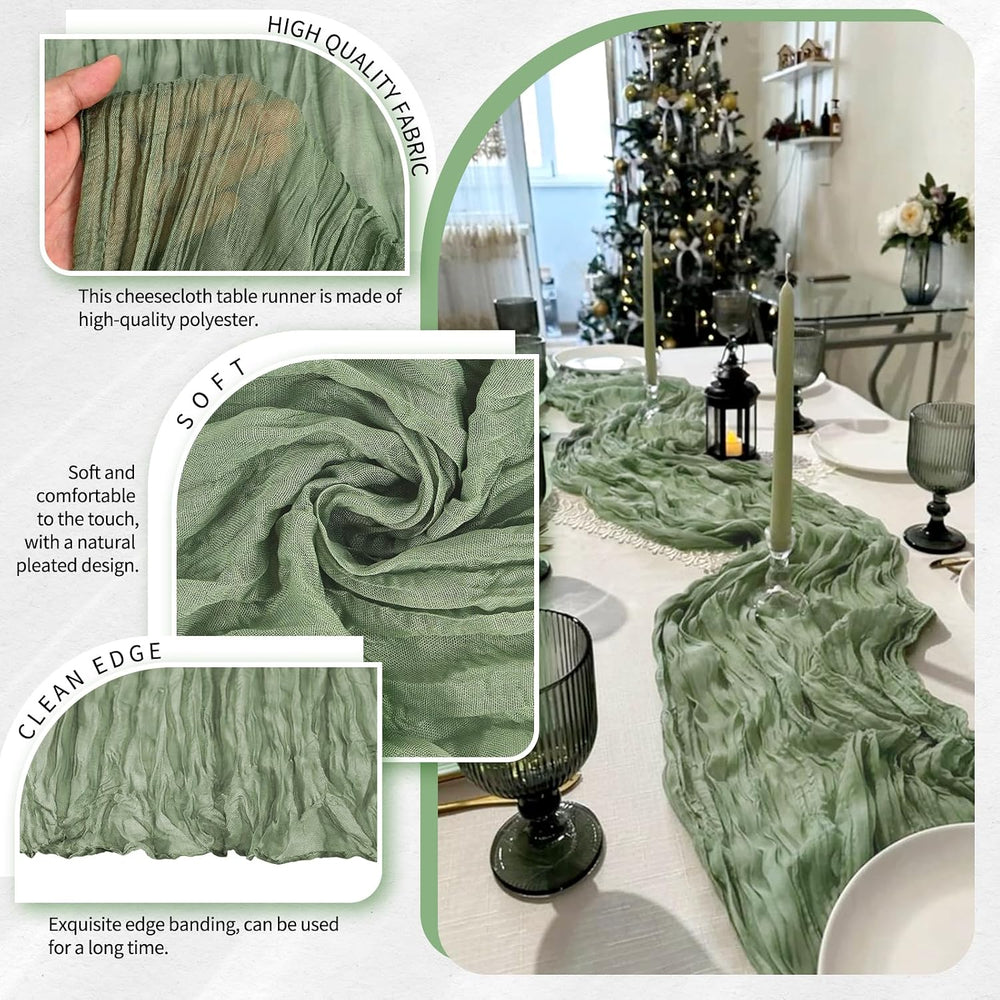 20 Pack Sage Green Cheesecloth Table Runner Wedding Birthday Table Decor