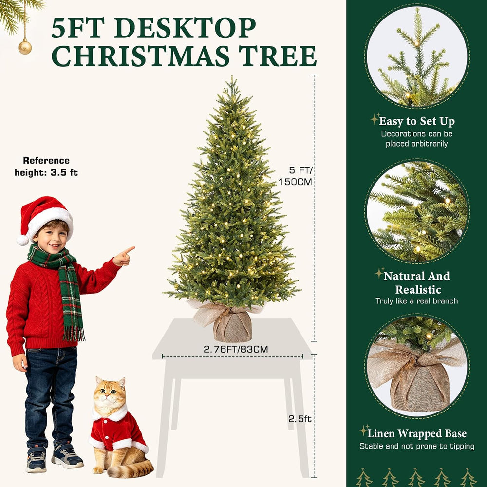 Alupssuc 5ft Prelit Artificial Small Christmas Tree with Warm White Lights