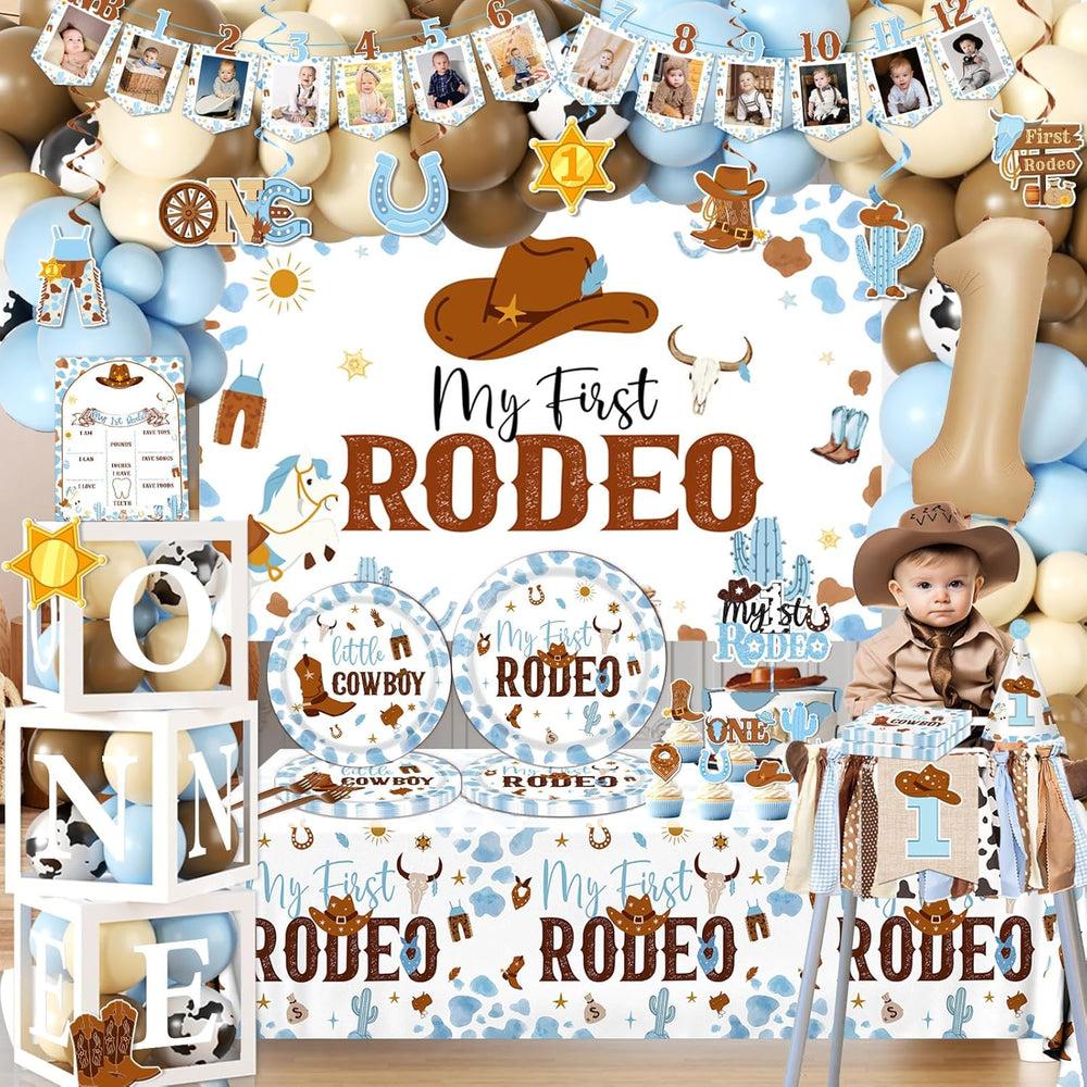 My First Rodeo Decorations Boy-239Pcs Cowboy Blue and Brown Balloon Arch Garl...