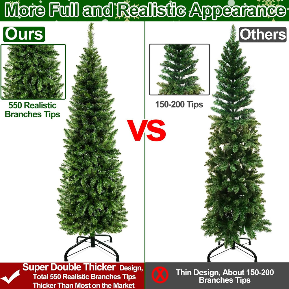5 Ft Pencil Christmas Tree with 550 Realistic Spruce Branch Tips
